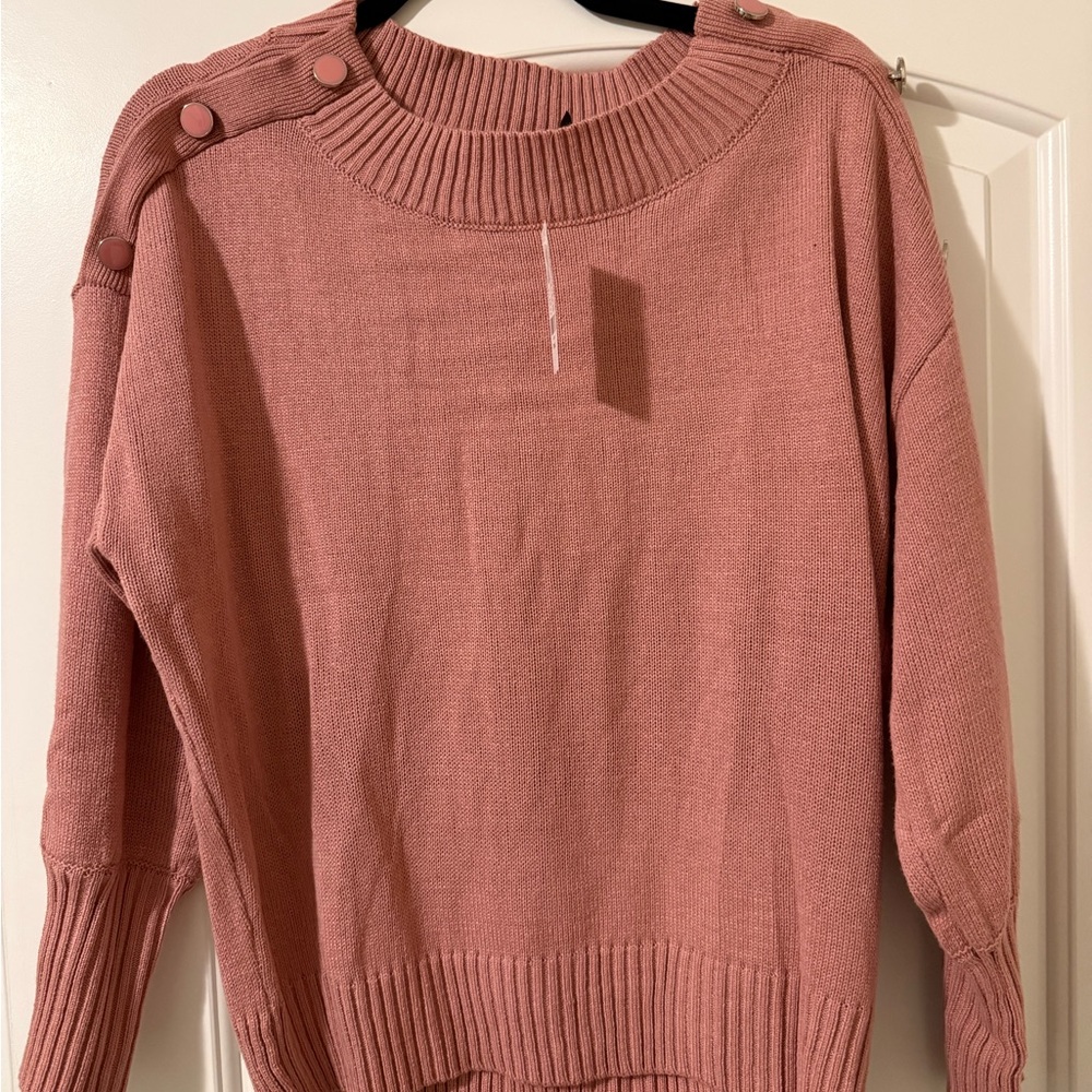 New York & Company Dusty Pink Button-Shoulder Sweater